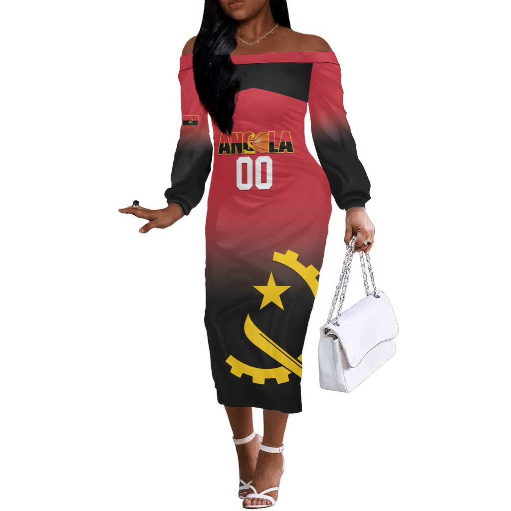 Afro Basketball Custom Angola Off The Shoulder Long Sleeve Dress Go Champions Angolan - African Pride