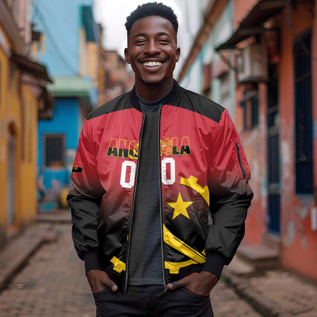 Afro Basketball Custom Angola Sleeve Zip Bomber Jacket Go Champions Angolan - African Pride
