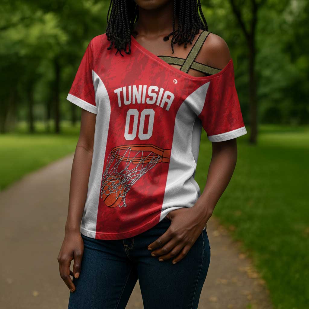 Tunisia Basketball Custom Cross Shoulder Shirt Go Champions Eagles of Carthage