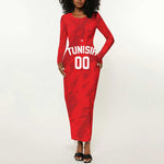 Afro Basketball Custom Tunisia Long Sleeve Bodycon Dress Go Champions Eagles of Carthage - African Pride