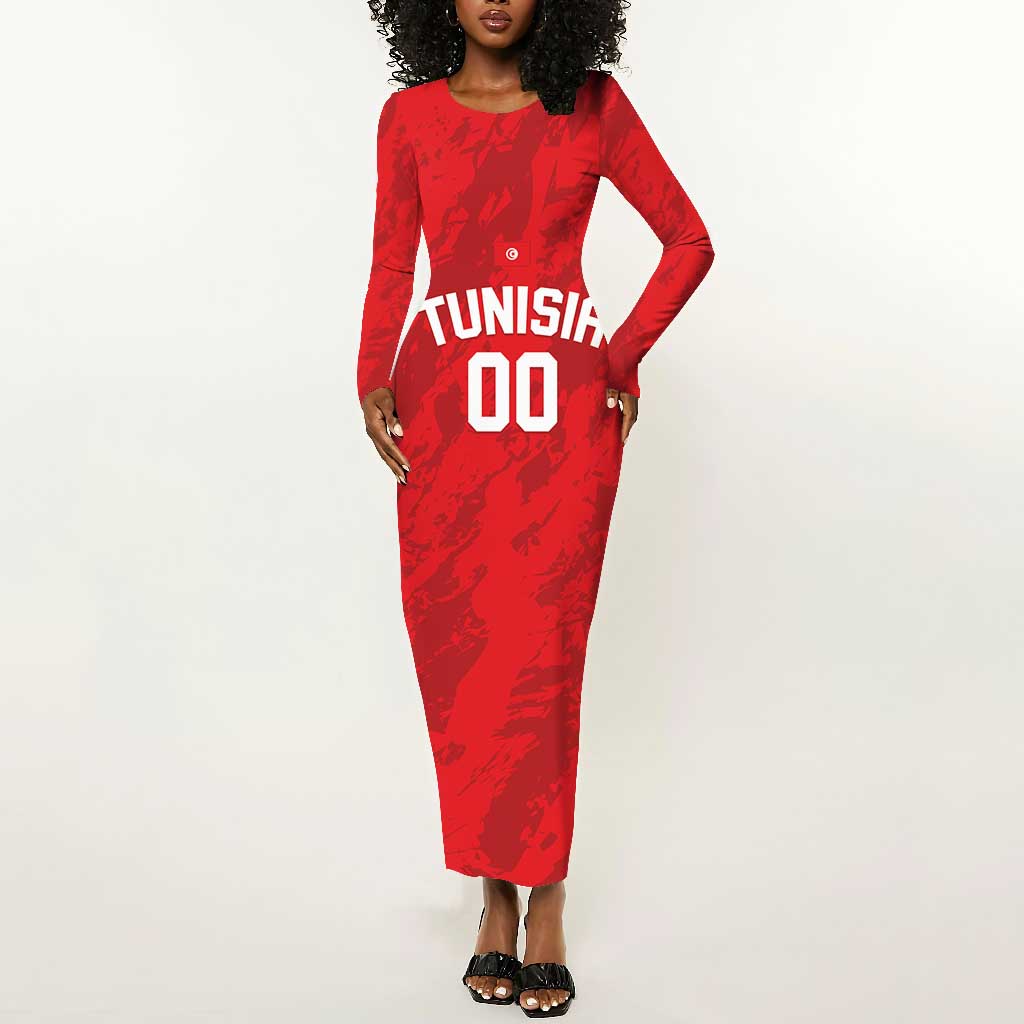 Afro Basketball Custom Tunisia Long Sleeve Bodycon Dress Go Champions Eagles of Carthage - African Pride