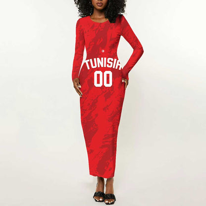 Afro Basketball Custom Tunisia Long Sleeve Bodycon Dress Go Champions Eagles of Carthage - African Pride