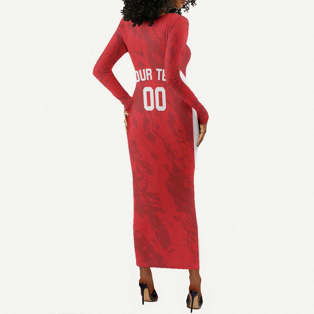 Afro Basketball Custom Tunisia Long Sleeve Bodycon Dress Go Champions Eagles of Carthage - African Pride