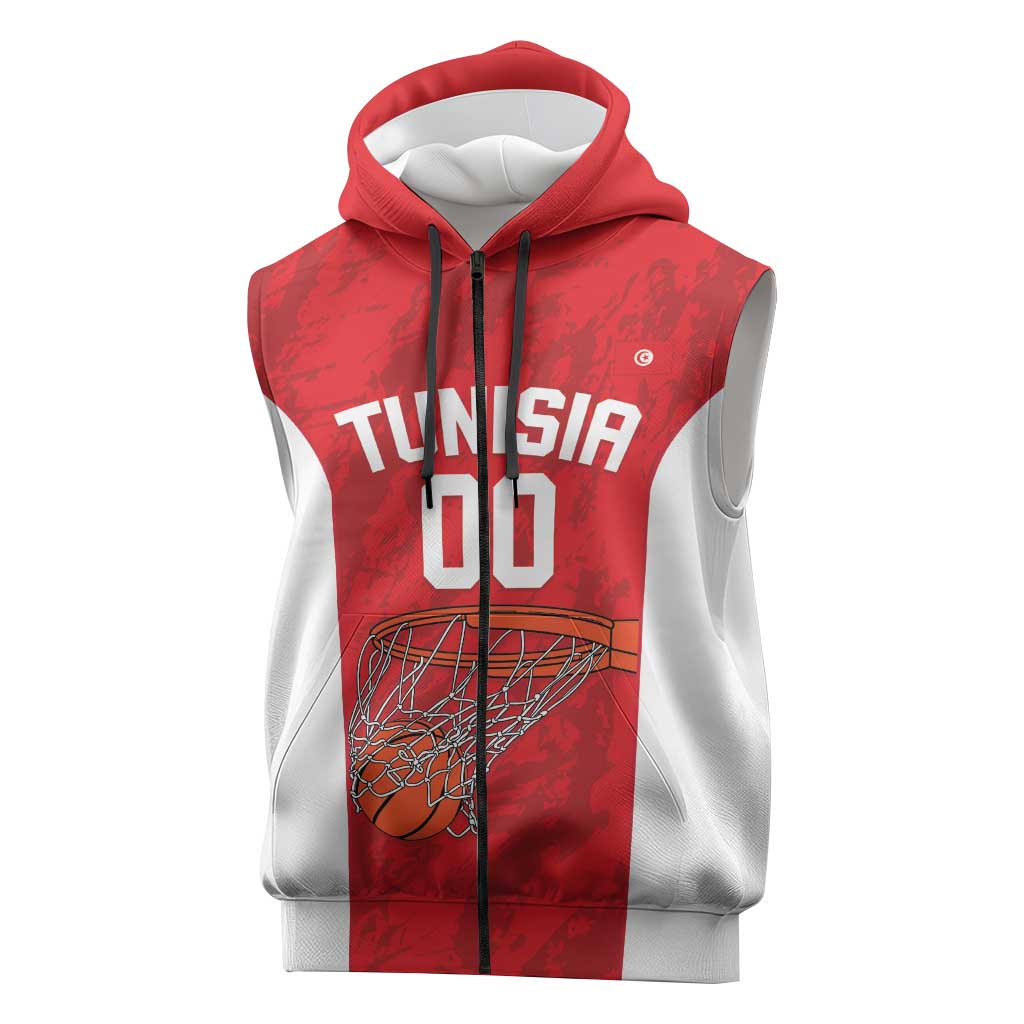 Afro Basketball Custom Tunisia Sleeveless Zip Hoodie Go Champions Eagles of Carthage - African Pride