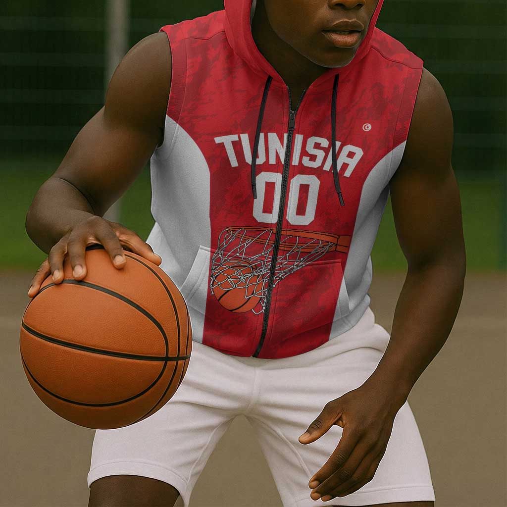 Afro Basketball Custom Tunisia Sleeveless Zip Hoodie Go Champions Eagles of Carthage - African Pride