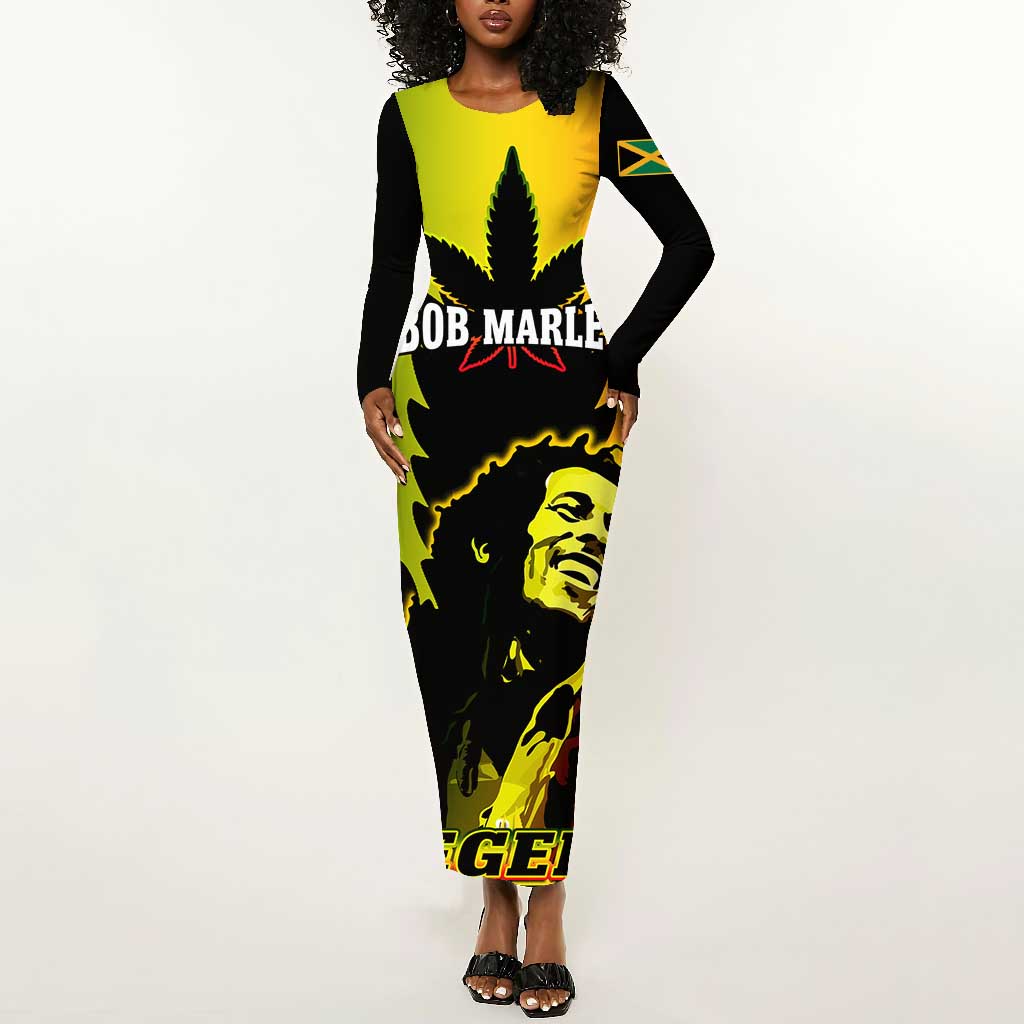 Afro Jamaica Legend Bob Long Sleeve Bodycon Dress The King Of Reggae