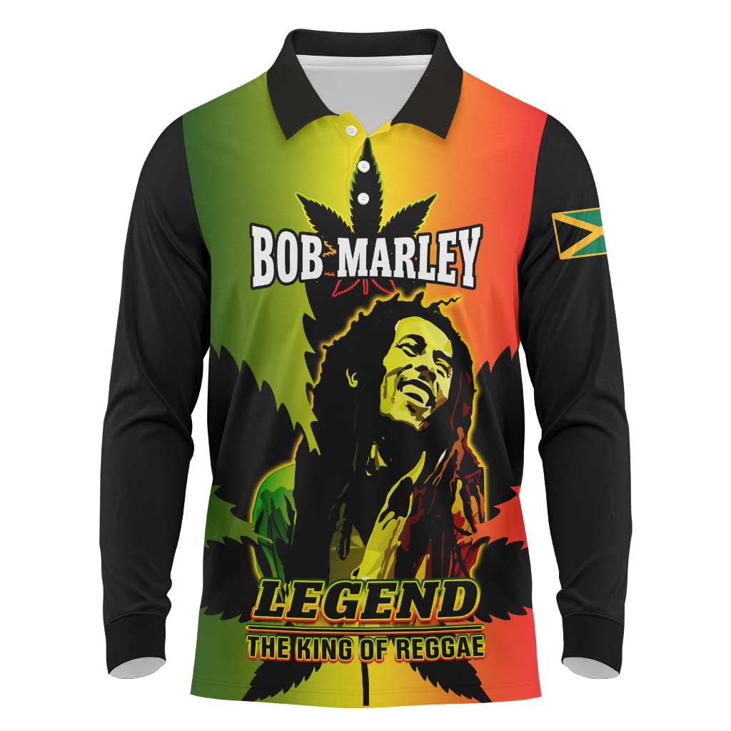 Afro Jamaica Legend Bob Long Sleeve Polo Shirt The King Of Reggae