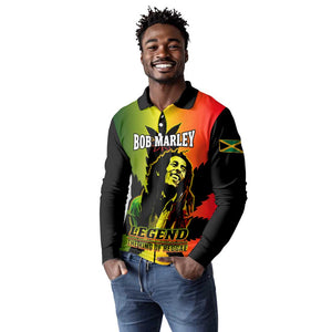 Afro Jamaica Legend Bob Long Sleeve Polo Shirt The King Of Reggae