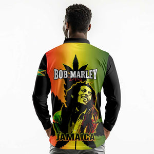 Afro Jamaica Legend Bob Long Sleeve Polo Shirt The King Of Reggae