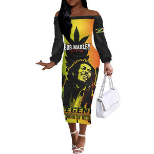 Afro Jamaica Legend Bob Off The Shoulder Long Sleeve Dress The King Of Reggae