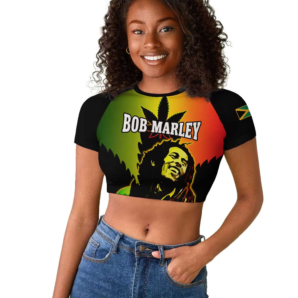 Afro Jamaica Legend Bob Raglan Cropped T shirt The King Of Reggae