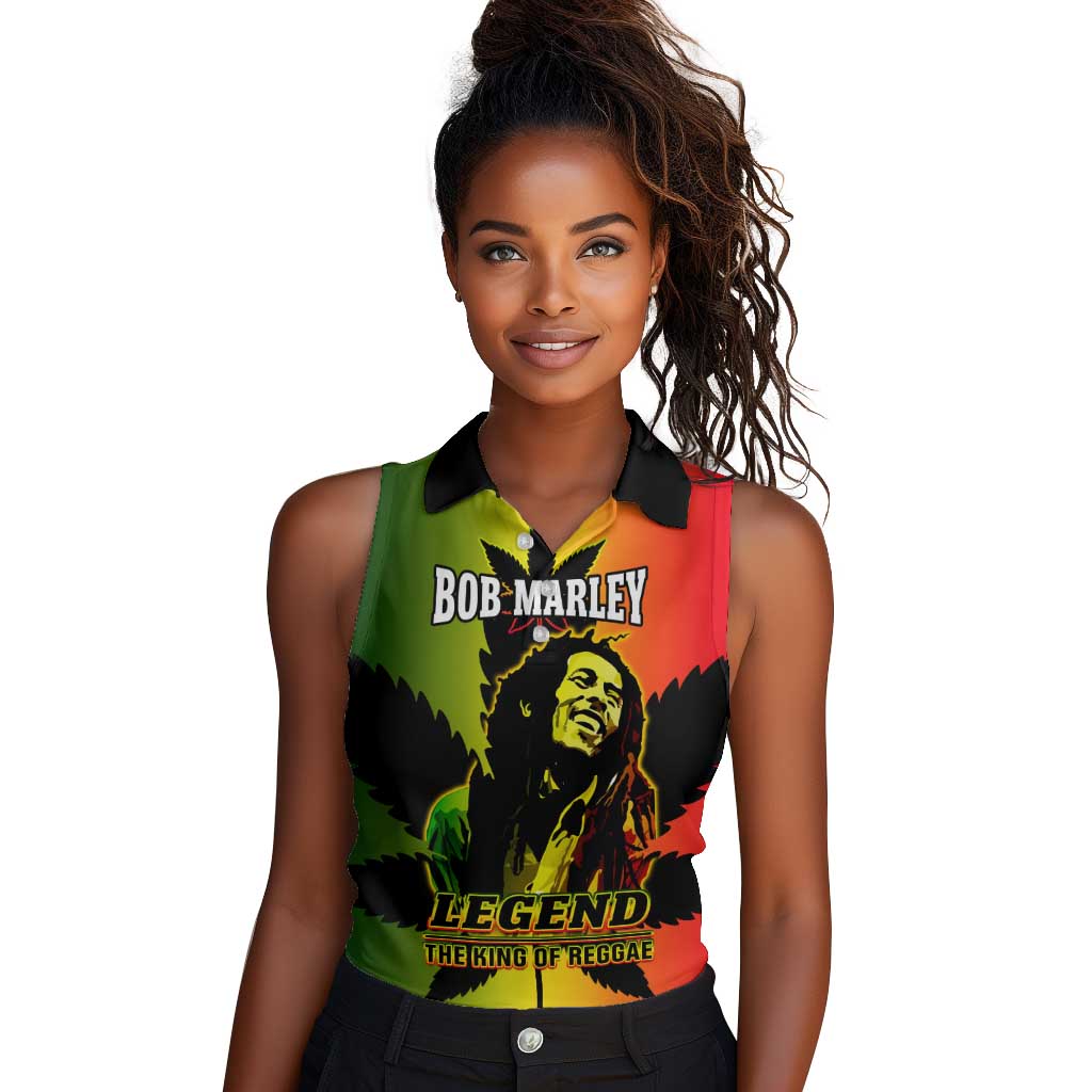 Afro Jamaica Legend Bob Women Sleeveless Polo Shirt The King Of Reggae