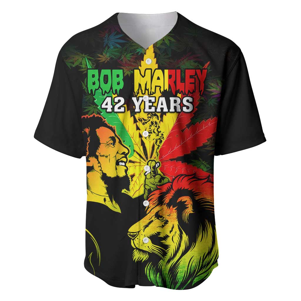 Afro Jamaica Legend Bob Baseball Jersey Lion With Cannabis Leaf Pattern