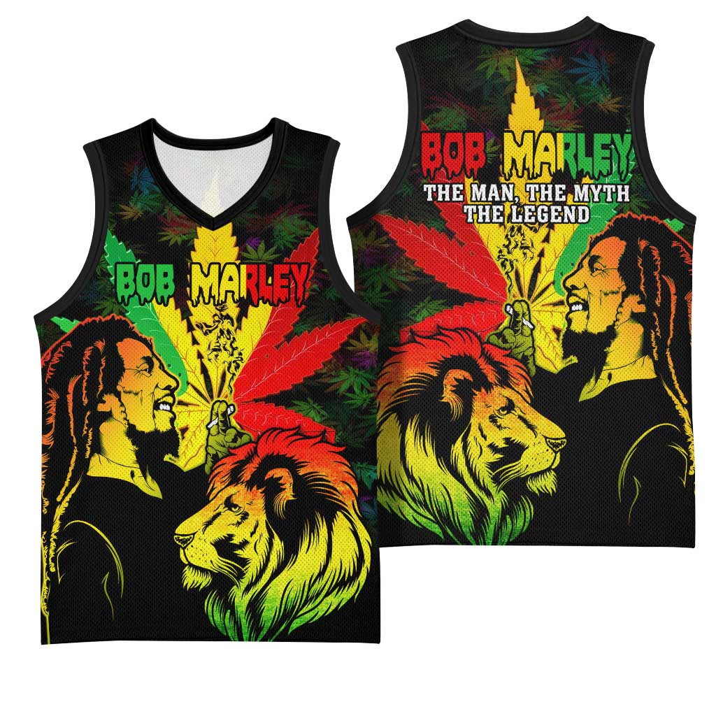 Afro Jamaica Legend Bob Basketball Jersey Lion With Cannabis Leaf Pattern LT14