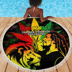 Afro Jamaica Legend Bob Beach Blanket Lion With Cannabis Leaf Pattern