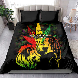 Afro Jamaica Legend Bob Bedding Set Lion With Cannabis Leaf Pattern