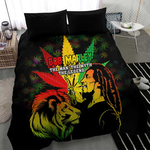 Afro Jamaica Legend Bob Bedding Set Lion With Cannabis Leaf Pattern