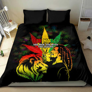 Afro Jamaica Legend Bob Bedding Set Lion With Cannabis Leaf Pattern