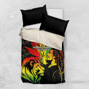 Afro Jamaica Legend Bob Bedding Set Lion With Cannabis Leaf Pattern