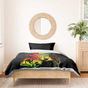 Afro Jamaica Legend Bob Bedding Set Lion With Cannabis Leaf Pattern