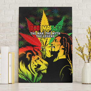 Afro Jamaica Legend Bob Canvas Wall Art Lion With Cannabis Leaf Pattern