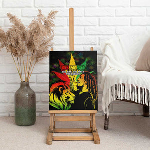 Afro Jamaica Legend Bob Canvas Wall Art Lion With Cannabis Leaf Pattern