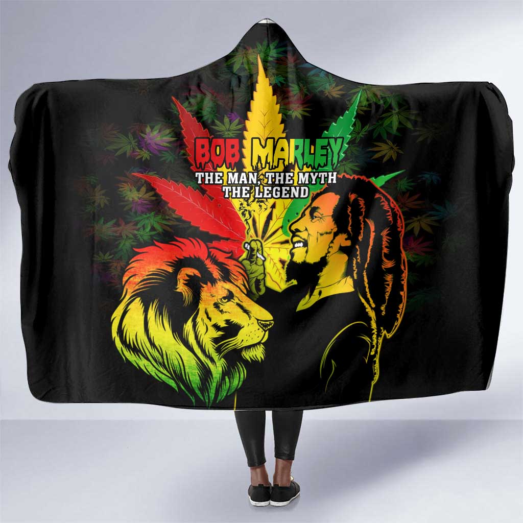 Afro Jamaica Legend Bob Hooded Blanket Lion With Cannabis Leaf Pattern