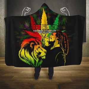 Afro Jamaica Legend Bob Hooded Blanket Lion With Cannabis Leaf Pattern