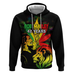 Afro Jamaica Legend Bob Hoodie Lion With Cannabis Leaf Pattern