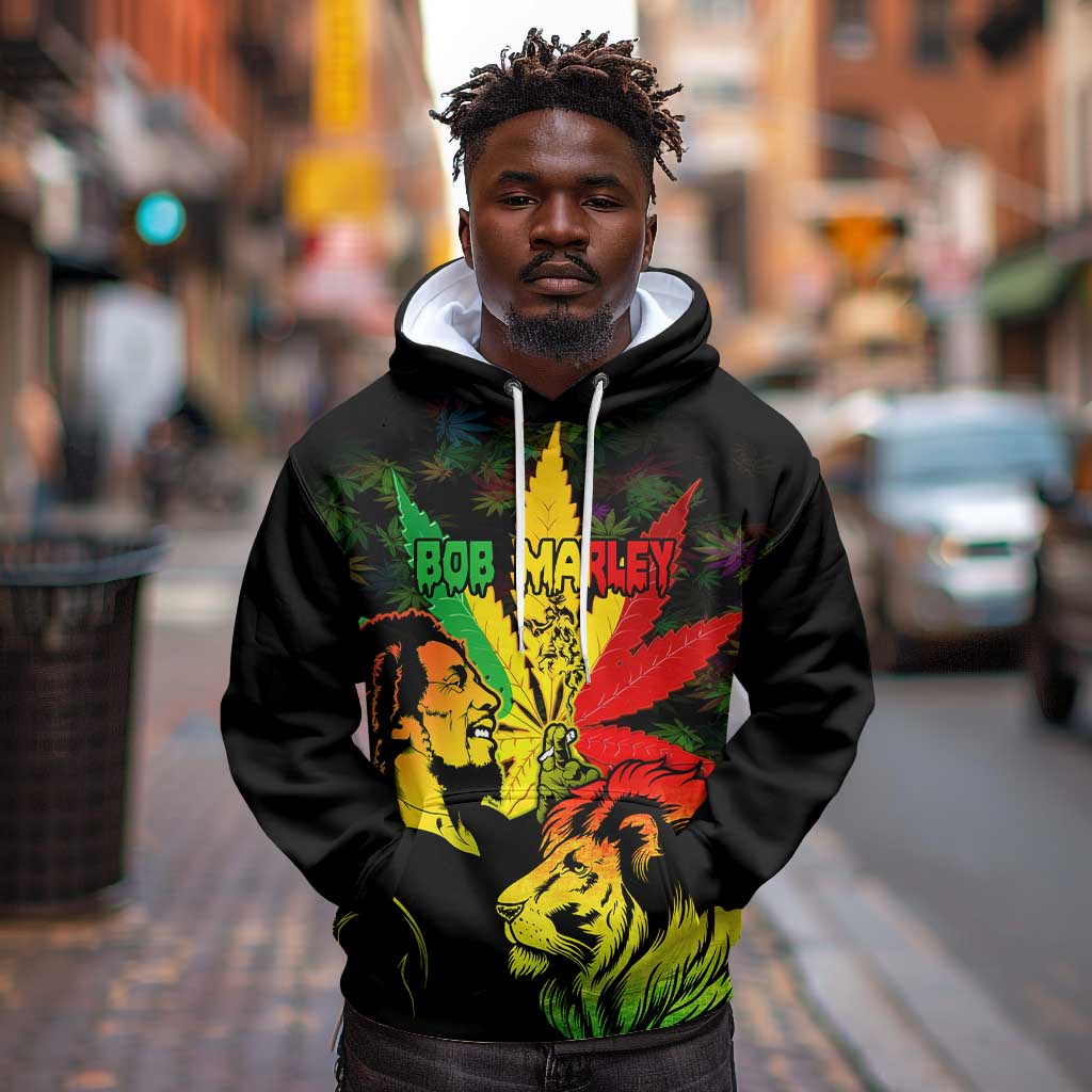Afro Jamaica Legend Bob Hoodie Lion With Cannabis Leaf Pattern LT14