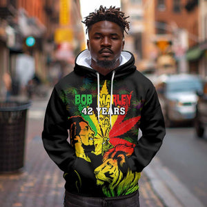 Afro Jamaica Legend Bob Hoodie Lion With Cannabis Leaf Pattern