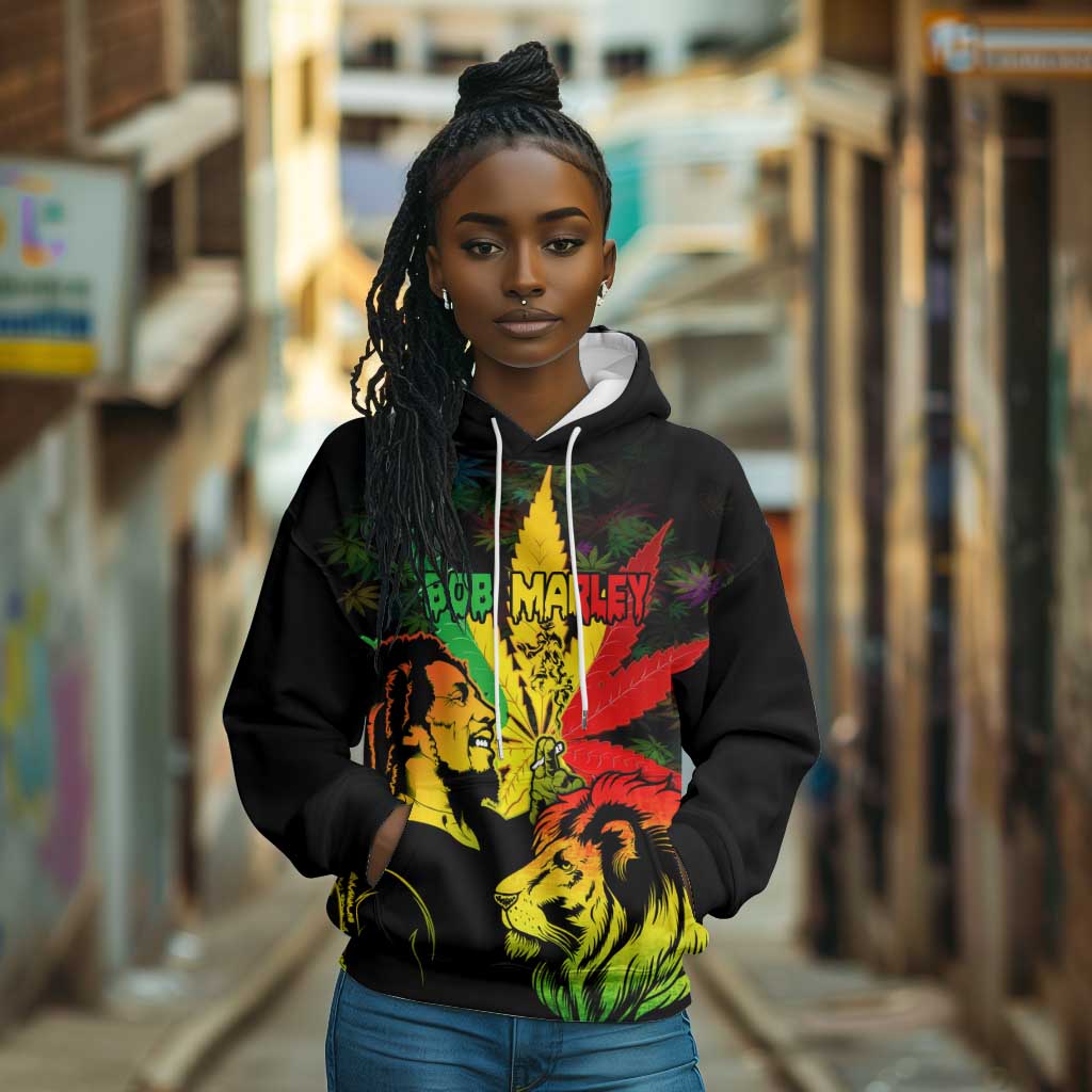 Afro Jamaica Legend Bob Hoodie Lion With Cannabis Leaf Pattern LT14