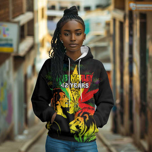 Afro Jamaica Legend Bob Hoodie Lion With Cannabis Leaf Pattern