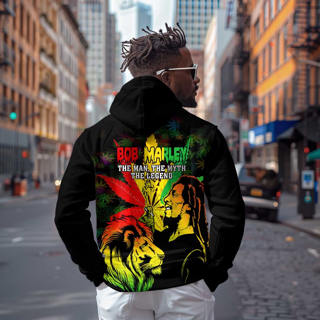 Afro Jamaica Legend Bob Hoodie Lion With Cannabis Leaf Pattern LT14