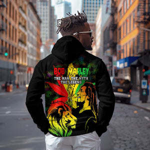 Afro Jamaica Legend Bob Hoodie Lion With Cannabis Leaf Pattern