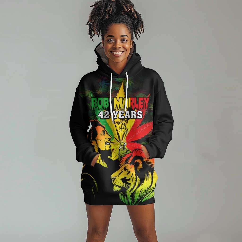 Afro Jamaica Legend Bob Hoodie Dress Lion With Cannabis Leaf Pattern