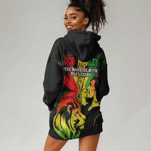 Afro Jamaica Legend Bob Hoodie Dress Lion With Cannabis Leaf Pattern