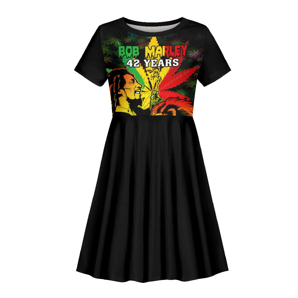 Afro Jamaica Legend Bob Kid Short Sleeve Dress Lion With Cannabis Leaf Pattern