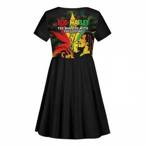 Afro Jamaica Legend Bob Kid Short Sleeve Dress Lion With Cannabis Leaf Pattern