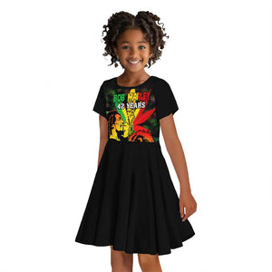 Afro Jamaica Legend Bob Kid Short Sleeve Dress Lion With Cannabis Leaf Pattern