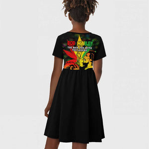 Afro Jamaica Legend Bob Kid Short Sleeve Dress Lion With Cannabis Leaf Pattern