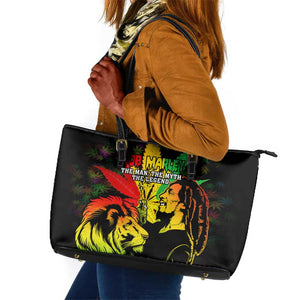 Afro Jamaica Legend Bob Leather Tote Bag Lion With Cannabis Leaf Pattern