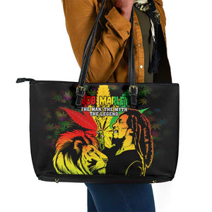 Afro Jamaica Legend Bob Leather Tote Bag Lion With Cannabis Leaf Pattern