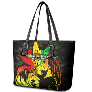 Afro Jamaica Legend Bob Leather Tote Bag Lion With Cannabis Leaf Pattern