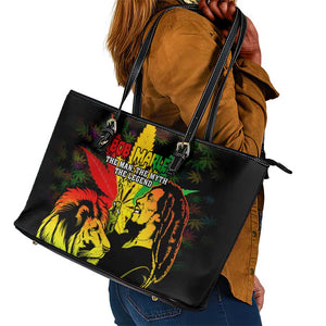 Afro Jamaica Legend Bob Leather Tote Bag Lion With Cannabis Leaf Pattern