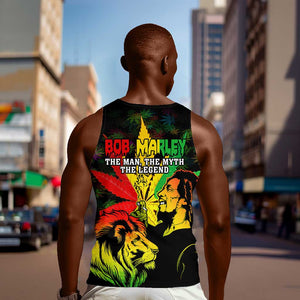 Afro Jamaica Legend Bob Men Tank Top Lion With Cannabis Leaf Pattern