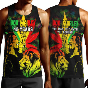 Afro Jamaica Legend Bob Men Tank Top Lion With Cannabis Leaf Pattern