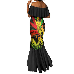 Afro Jamaica Legend Bob Mermaid Dress Lion With Cannabis Leaf Pattern