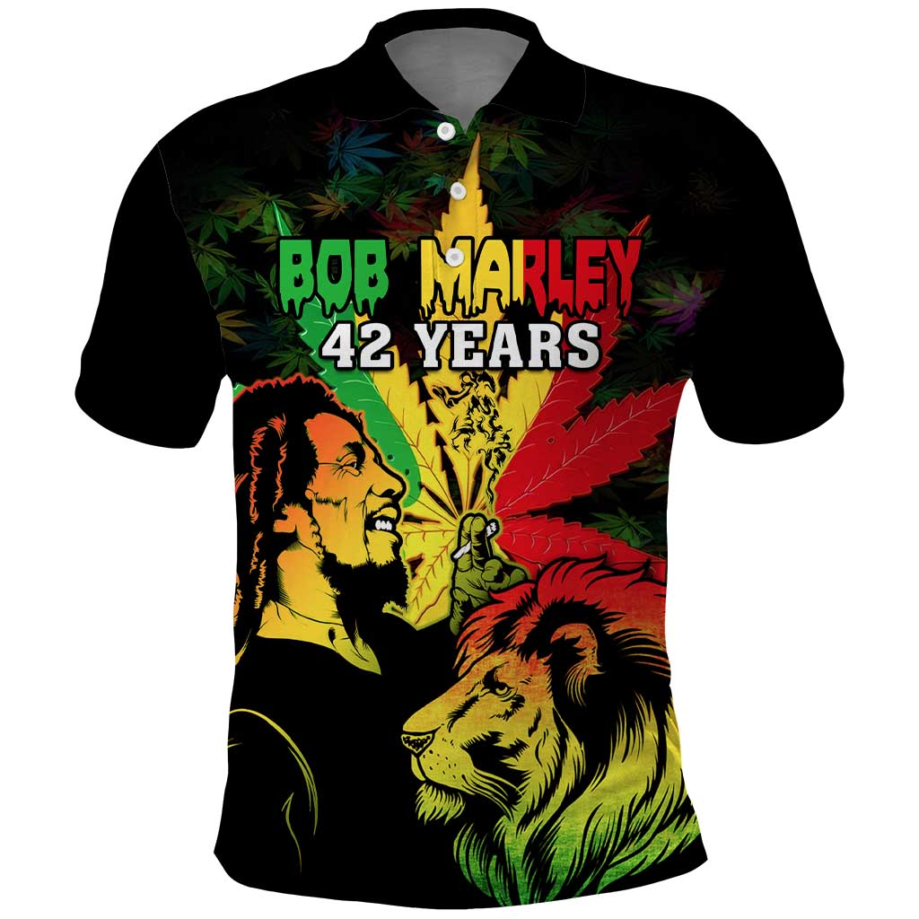 Afro Jamaica Legend Bob Polo Shirt Lion With Cannabis Leaf Pattern