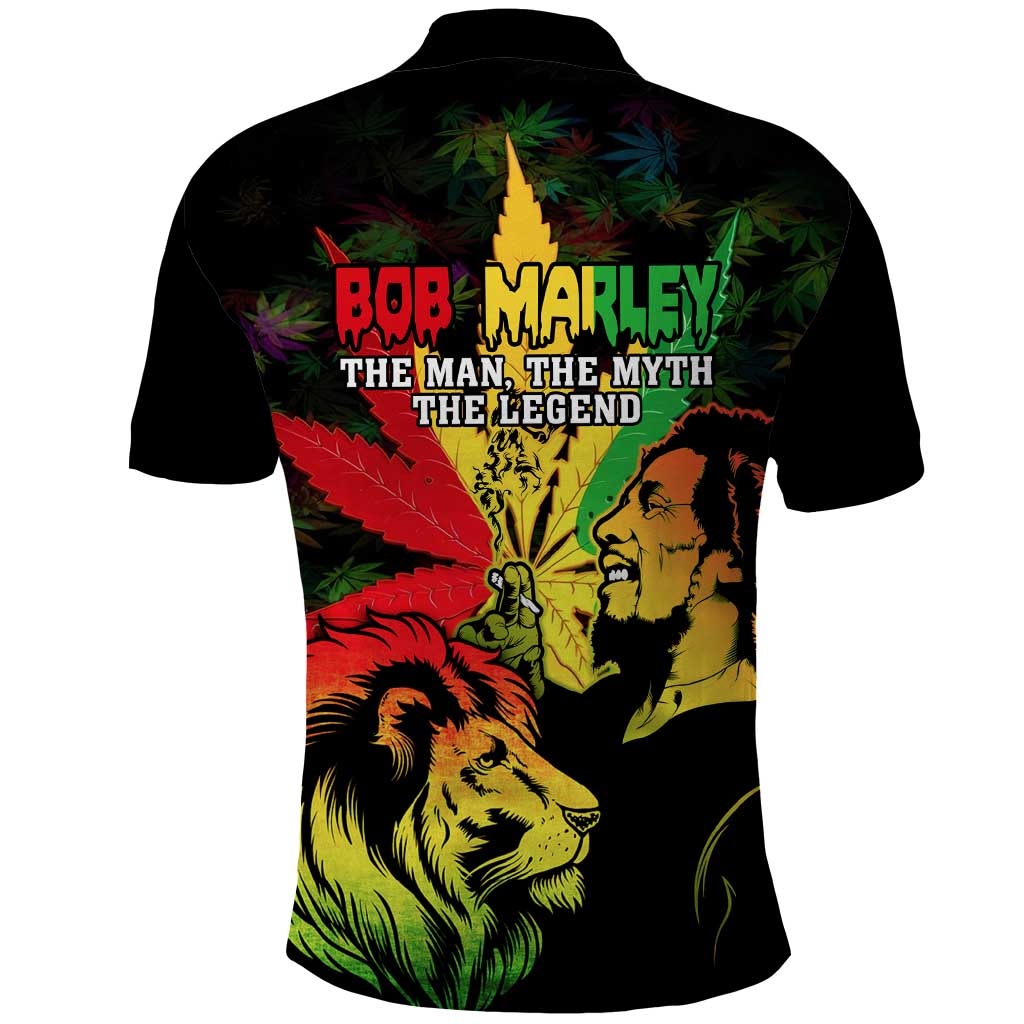 Afro Jamaica Legend Bob Polo Shirt Lion With Cannabis Leaf Pattern LT14
